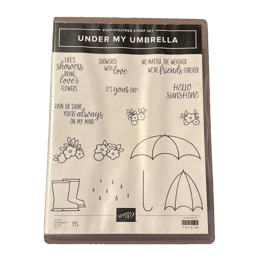 Stampin Up UNDER MY UMBRELLA Photopolymer Stamp Set 151518 Boots Flowers Rain